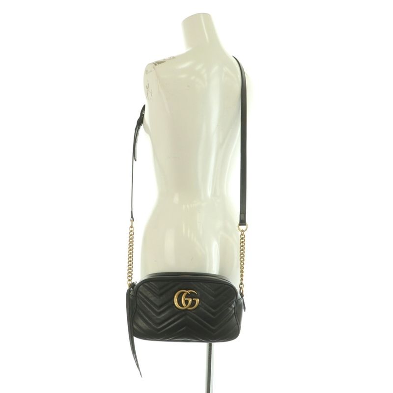 Gucci GG Marmont Shoulder Bag Quilted Leather Black 447632 MI - Os-oh