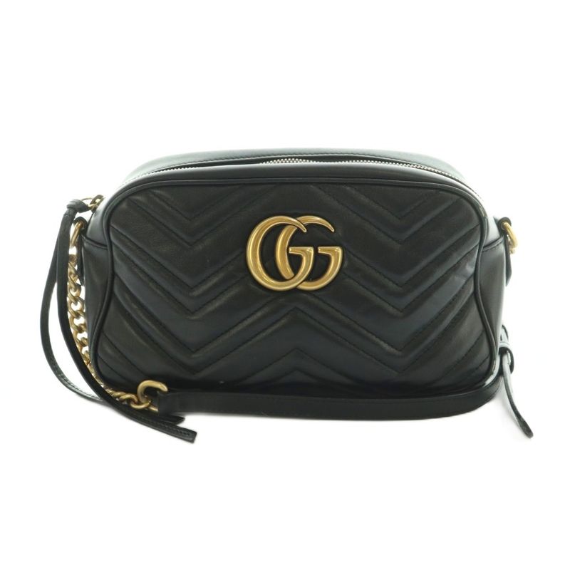 Gucci GG Marmont Shoulder Bag Quilted Leather Black 447632 MI - Os-oh