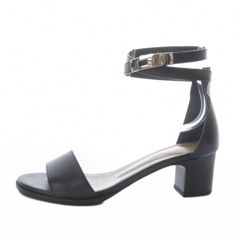Hermes Manege Kelly Hardware Leather Strap Heel Sandals 36 Black 161129z YO4