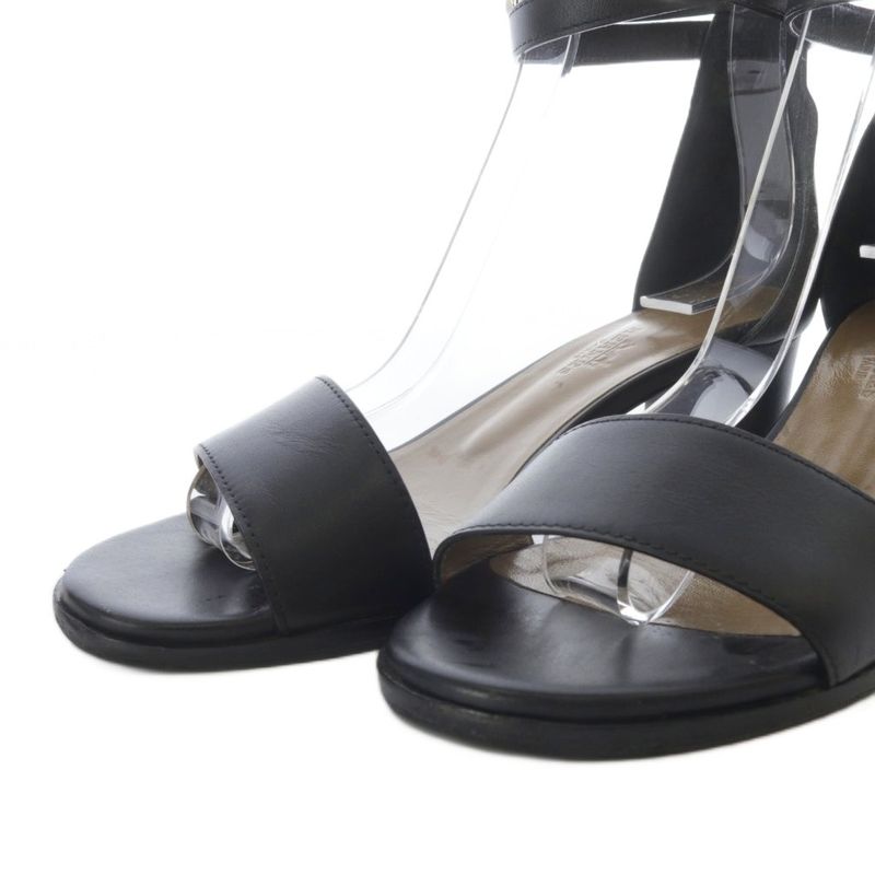 Hermes Manege Kelly Hardware Leather Strap Heel Sandals 36 Black 161129z YO4