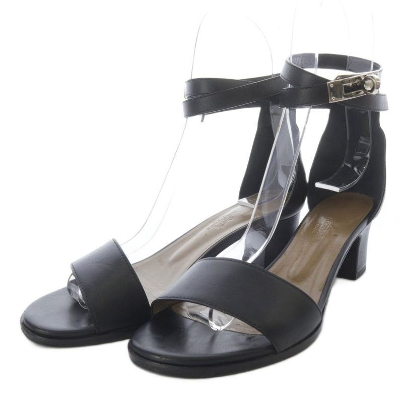 Hermes Manege Kelly Hardware Leather Strap Heel Sandals 36 Black 161129z YO4