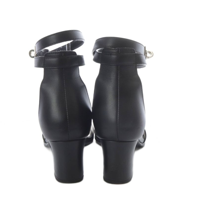 Hermes Manege Kelly Hardware Leather Strap Heel Sandals 36 Black 161129z YO4