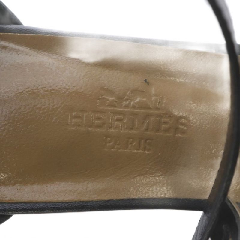 Hermes Manege Kelly Hardware Leather Strap Heel Sandals 36 Black 161129z YO4