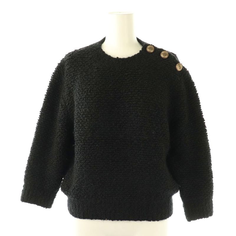 Prada 23 P24a2a Gold Button Mohair Blend Boucle Knit Sweater 38 Black ES - OS -