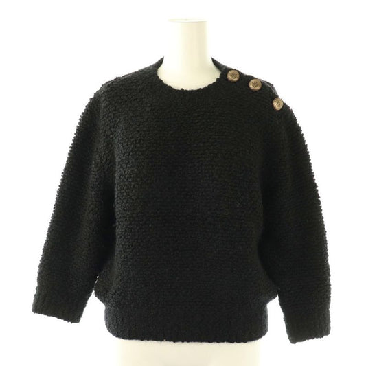 Prada 23 P24a2a Gold Button Mohair Blend Boucle Knit Sweater 38 Black ES - OS -