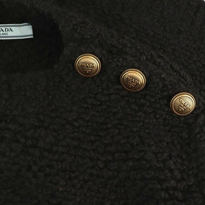 Prada 23 P24a2a Gold Button Mohair Blend Boucle Knit Sweater 38 Black ES - OS -