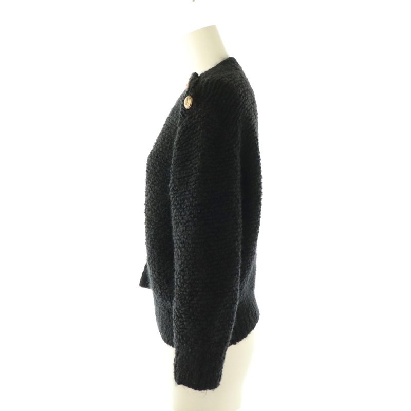 Prada 23 P24a2a Gold Button Mohair Blend Boucle Knit Sweater 38 Black ES - OS -