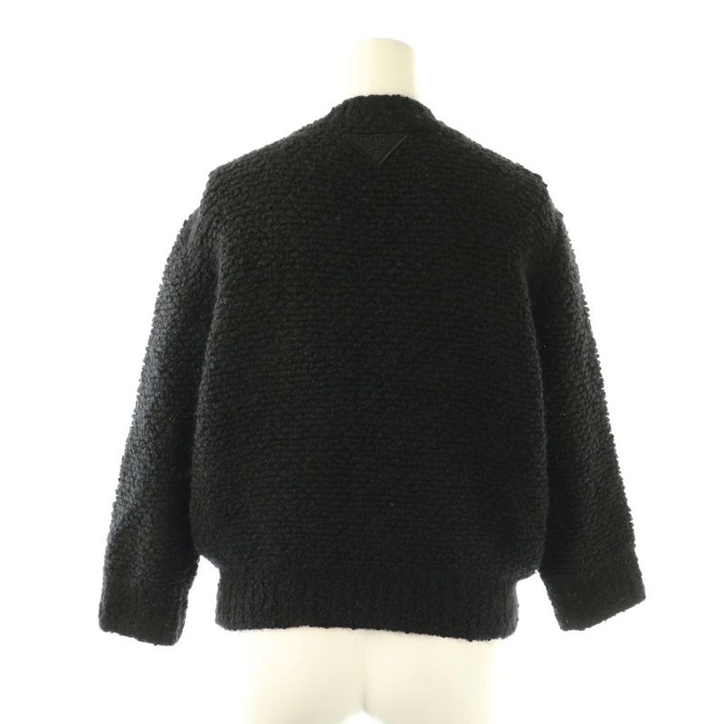 Prada 23 P24a2a Gold Button Mohair Blend Boucle Knit Sweater 38 Black ES - OS -