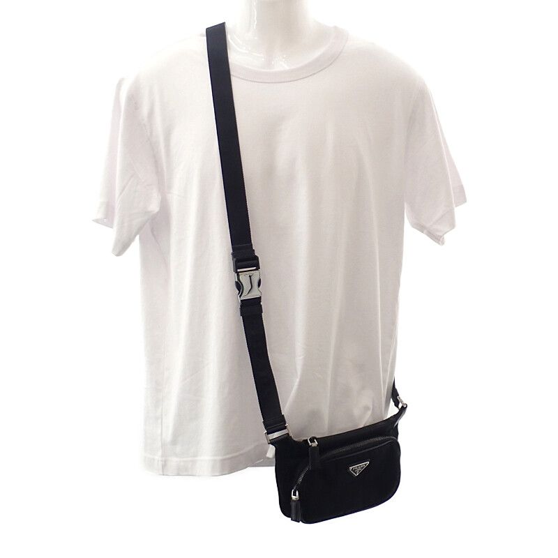 Prada Saffiano Leather 2vh128_2dmh_f0002 Shoulder Bag Nylon Black Men Ladies