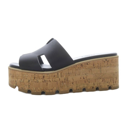 Hermes EZE H Cut Detail Sandals Platform Thick Leather 23.5cm (9.25in) Black