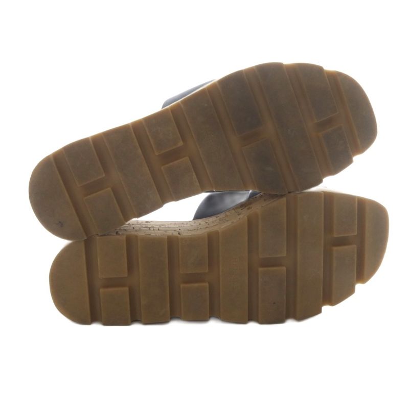 Hermes EZE H Cut Detail Sandals Platform Thick Leather 23.5cm (9.25in) Black