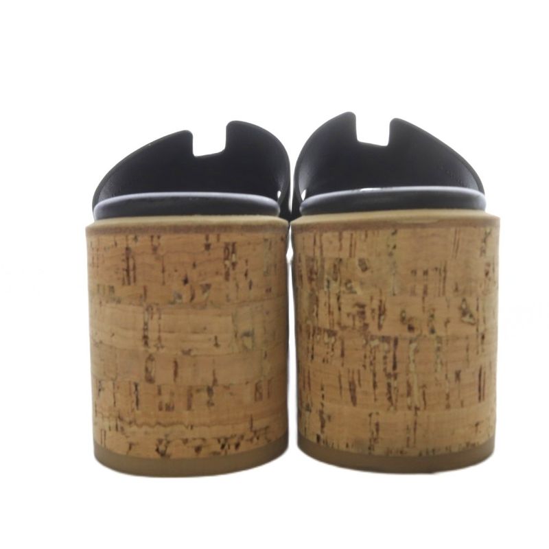 Hermes EZE H Cut Detail Sandals Platform Thick Leather 23.5cm (9.25in) Black