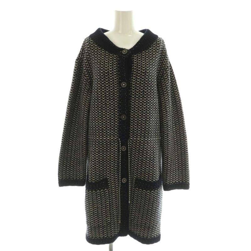 Chanel Long Cardigan Knit Long Sleeves Coco Mark Button Cashmere Silk Blend 34