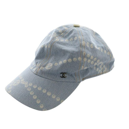 Chanel 25SS Printed Washed Denim Cap Hat Coco Mark Logo Light Blue Light Blue