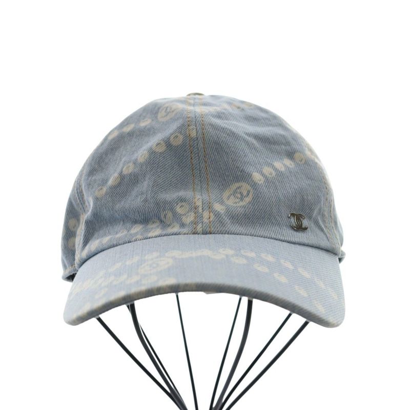 Chanel 25SS Printed Washed Denim Cap Hat Coco Mark Logo Light Blue Light Blue