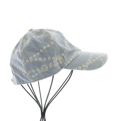 Chanel 25SS Printed Washed Denim Cap Hat Coco Mark Logo Light Blue Light Blue