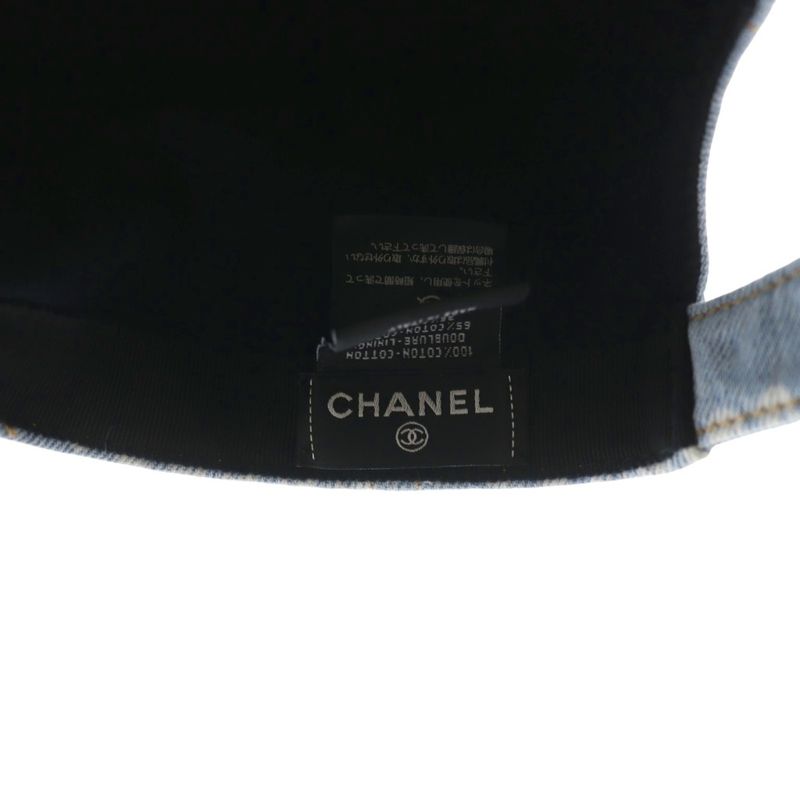 Chanel 25SS Printed Washed Denim Cap Hat Coco Mark Logo Light Blue Light Blue