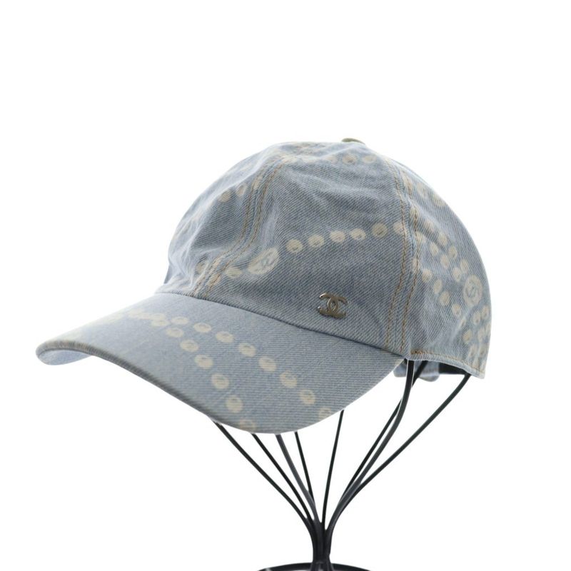 Chanel 25SS Printed Washed Denim Cap Hat Coco Mark Logo Light Blue Light Blue