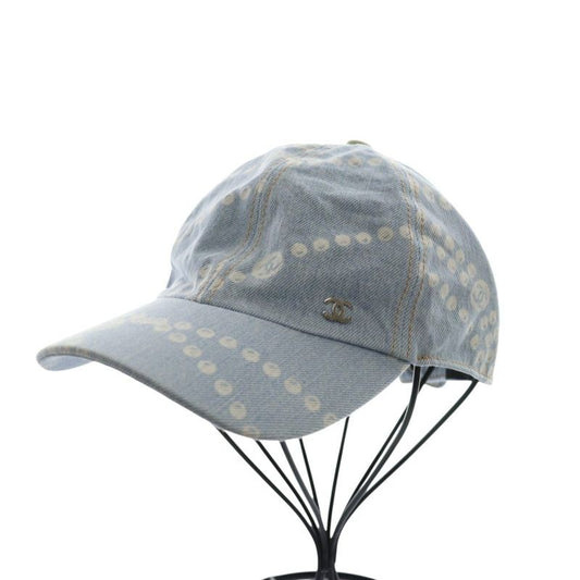 Chanel 25SS Printed Washed Denim Cap Hat Coco Mark Logo Light Blue Light Blue
