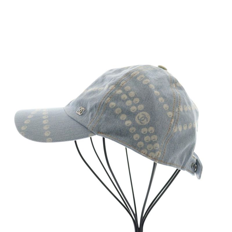 Chanel 25SS Printed Washed Denim Cap Hat Coco Mark Logo Light Blue Light Blue