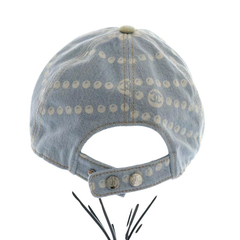 Chanel 25SS Printed Washed Denim Cap Hat Coco Mark Logo Light Blue Light Blue