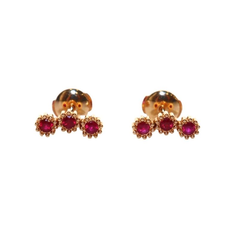 Christian DIOR Mimirose Earrings For Both Ears Stones 18K YG 750 Ruby 1.88g