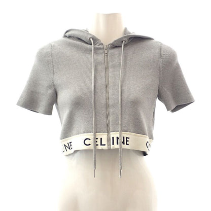 Celine Zip-up Logo 2a27z372n Hoodie Cotton Gray Women Short Sleeves [A Rank
