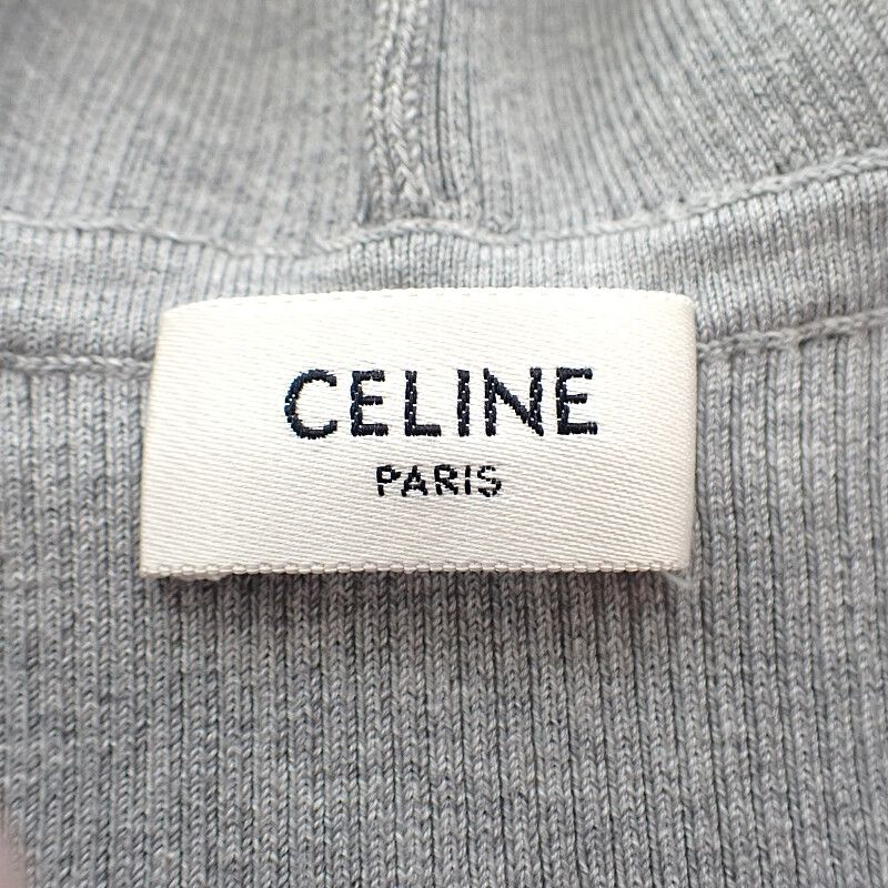 Celine Zip-up Logo 2a27z372n Hoodie Cotton Gray Women Short Sleeves [A Rank