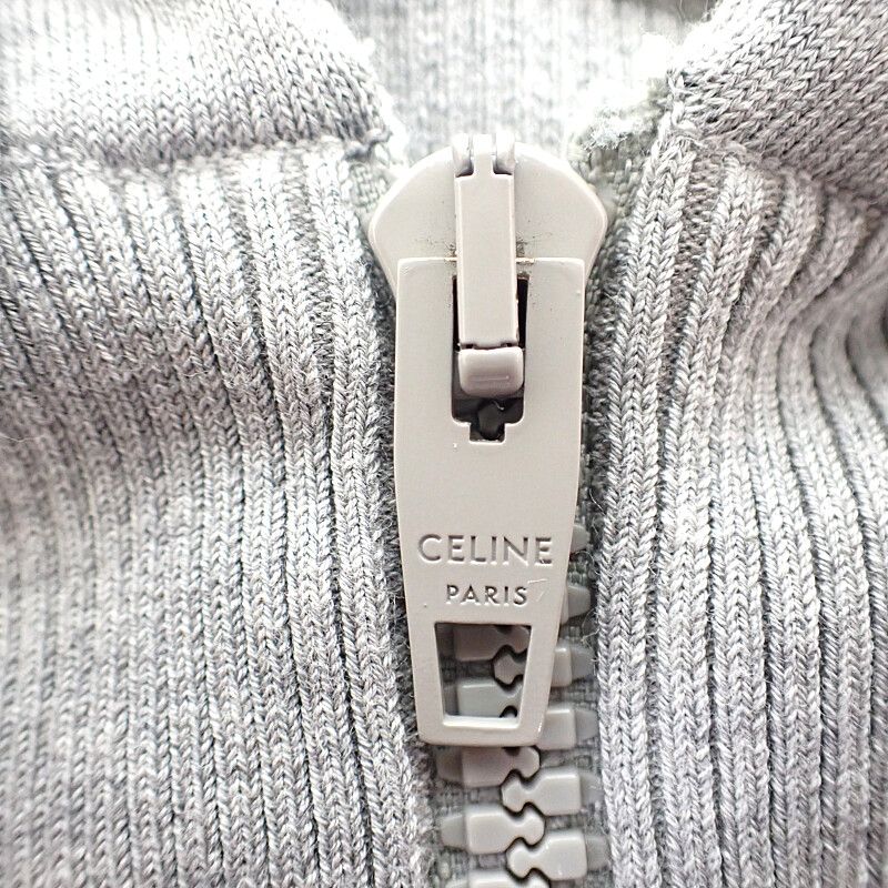 Celine Zip-up Logo 2a27z372n Hoodie Cotton Gray Women Short Sleeves [A Rank