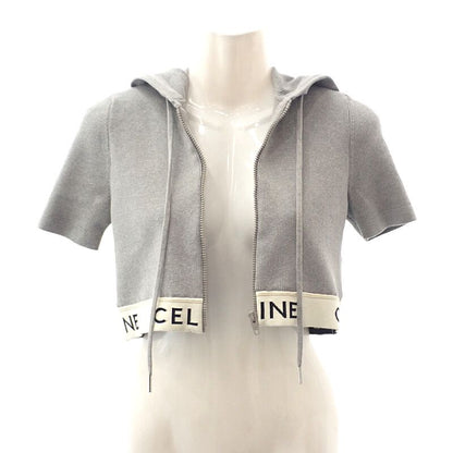 Celine Zip-up Logo 2a27z372n Hoodie Cotton Gray Women Short Sleeves [A Rank