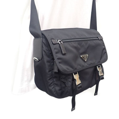 Prada Tessuto 1bd953 Shoulder Bag Nylon Black Silver Hardware Men's Business