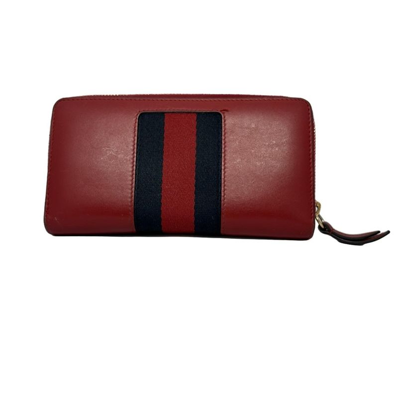 Gucci Long Wallet Sylvie 476083 Bordeaux X Dark Navy X Gold Round Zipper Leather