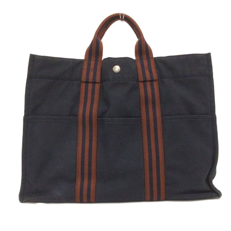Hermes Fourre Tout MM Tote Bag Shoulder Bag Canvas Navy Blue Navy Bag
