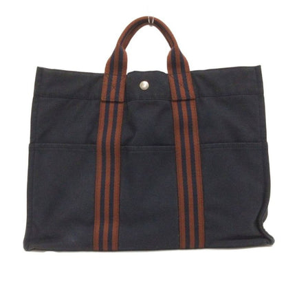 Hermes Fourre Tout MM Tote Bag Shoulder Bag Canvas Navy Blue Navy Bag