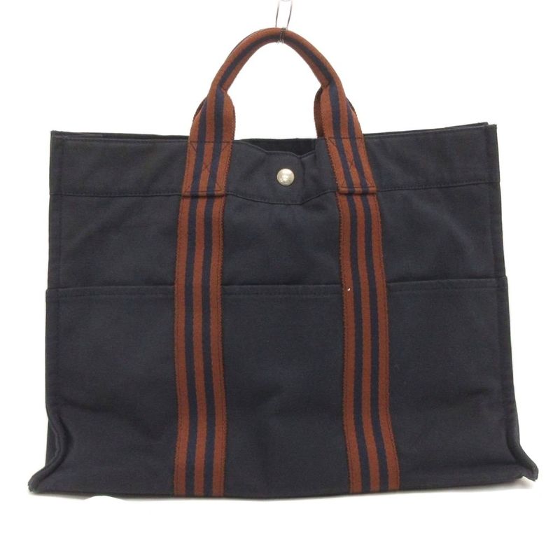 Hermes Fourre Tout MM Tote Bag Shoulder Bag Canvas Navy Blue Navy Bag