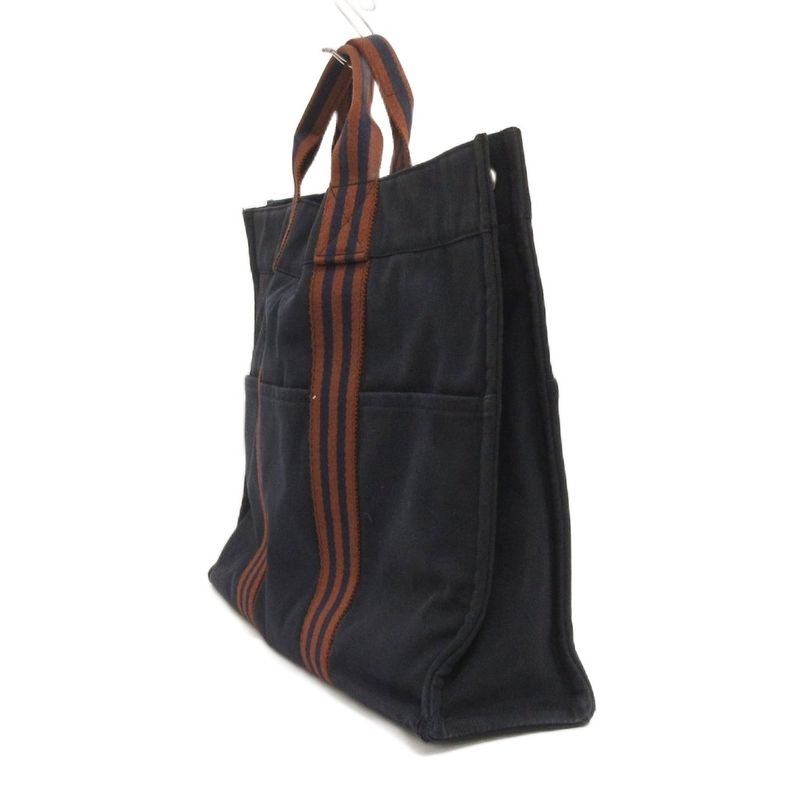 Hermes Fourre Tout MM Tote Bag Shoulder Bag Canvas Navy Blue Navy Bag