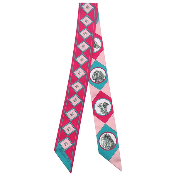 Hermes Scarf Twillie Silk Framboise and Veil and Rose [colliers Et Chiens