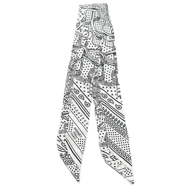 Hermes Scarf Twillie Silk White and Black [frilled Eperon D'or Bandana Frilled