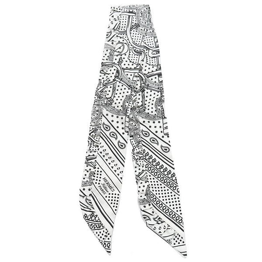 Hermes Scarf Twillie Silk White and Black [frilled Eperon D'or Bandana Frilled