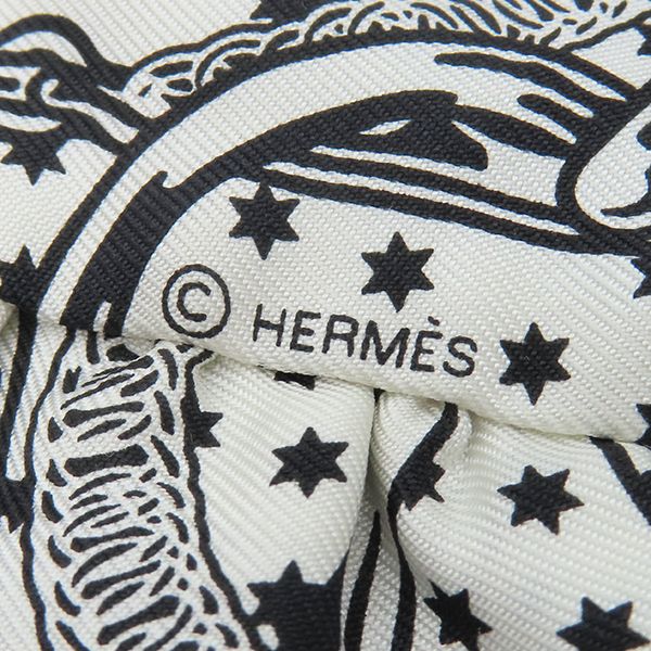 Hermes Scarf Twillie Silk White and Black [frilled Eperon D'or Bandana Frilled