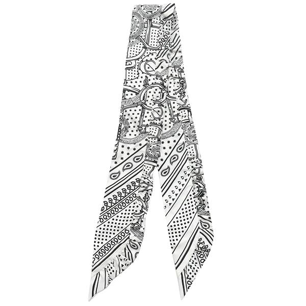 Hermes Scarf Twillie Silk White and Black [frilled Eperon D'or Bandana Frilled
