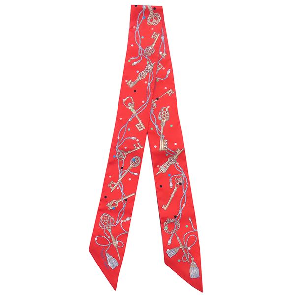 Hermes Scarf Twillie Silk Grenadine Beige and Multi-Colored [les Cles a Pois