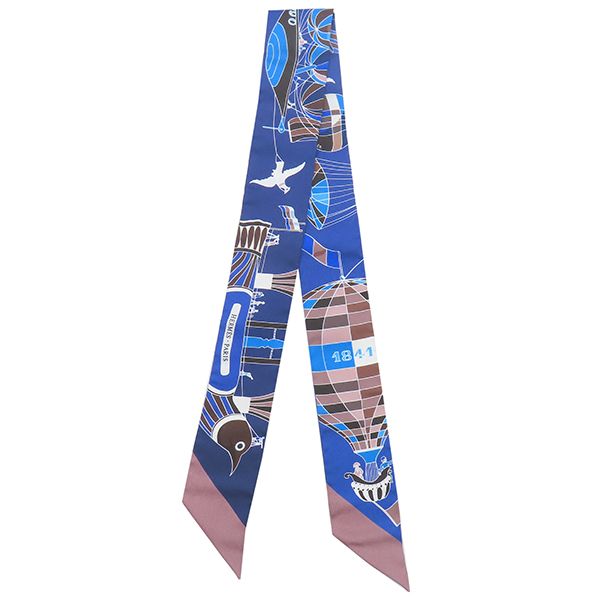 Hermes Scarf Twillie Silk Marine and Marron Glasse and White [les Folies du