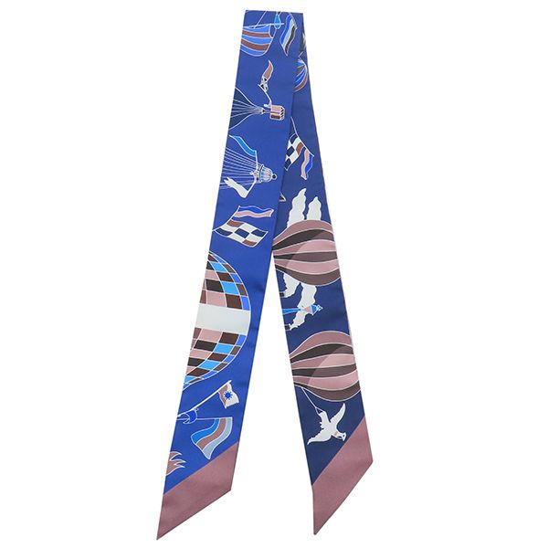 Hermes Scarf Twillie Silk Marine and Marron Glasse and White [les Folies du