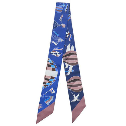 Hermes Scarf Twillie Silk Marine and Marron Glasse and White [les Folies du