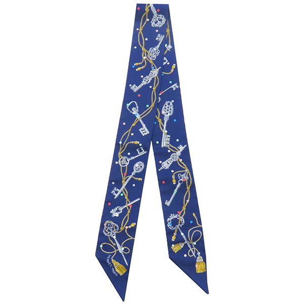 Hermes Scarf Twillie Silk Marine and Gris Argeon [les Cles a Pois Les Cles a
