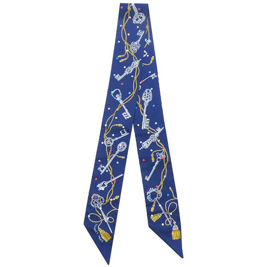 Hermes Scarf Twillie Silk Marine and Gris Argeon [les Cles a Pois Les Cles a