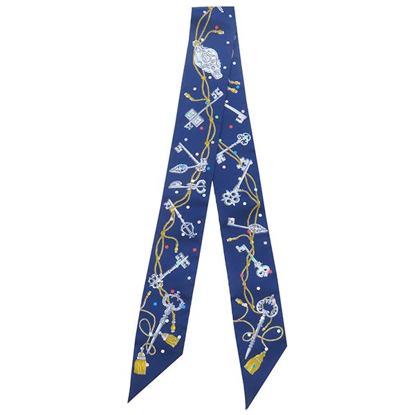 Hermes Scarf Twillie Silk Marine and Gris Argeon [les Cles a Pois Les Cles a