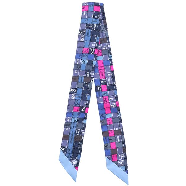 Hermes Scarf Twillie Silk Blue Rouge Vif and Gray [bolduc Au Carre Bolduc