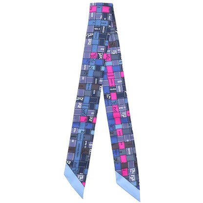 Hermes Scarf Twillie Silk Blue Rouge Vif and Gray [bolduc Au Carre Bolduc